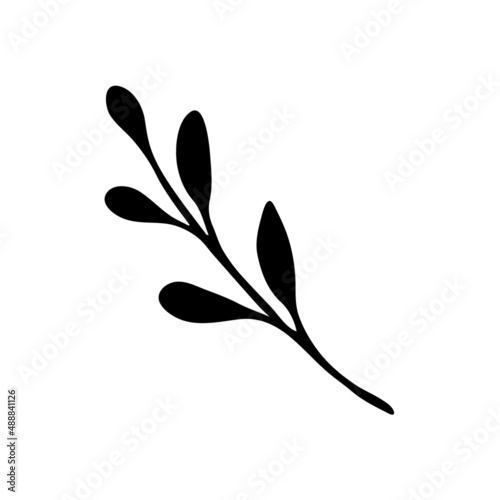 Cute hand drawn single herbal element. Decorative, botanical element. Trendy abstract organic and graphic element. Doodle black and white vector illustration for wedding design, logo, greeting card.
