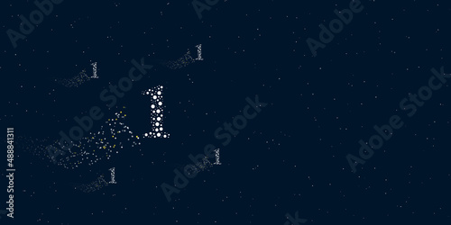 A number one symbol filled with dots flies through the stars leaving a trail behind. There are four small symbols around. Vector illustration on dark blue background with stars