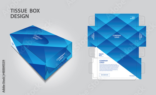 Tissue box Design Blue polygon concept, Box Mock up, 3d box, Can be use place your text and logos and ready to go for print, Product design, Packaging vector illustration, polygon style