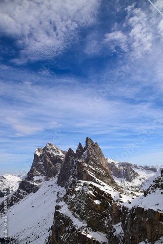 Snowy Seceda mountain in the italian Dolomites