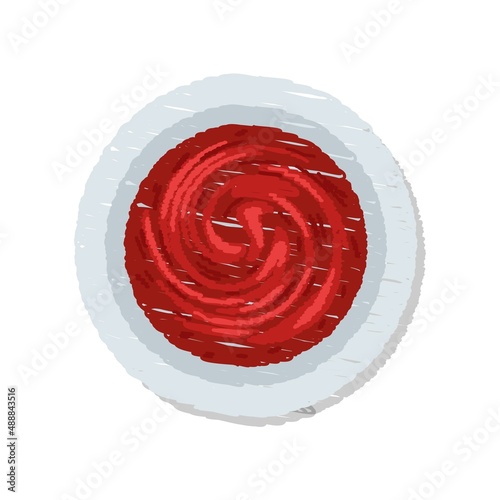 Tomato ketchup top view Icon design colorful chalk. Draw a picture on a white background.