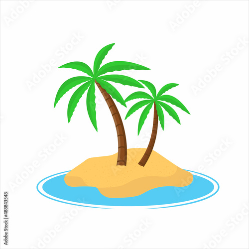 Island with palm trees isolaed on white background  Summer vacation holiday tropical ocean  Vector illustration