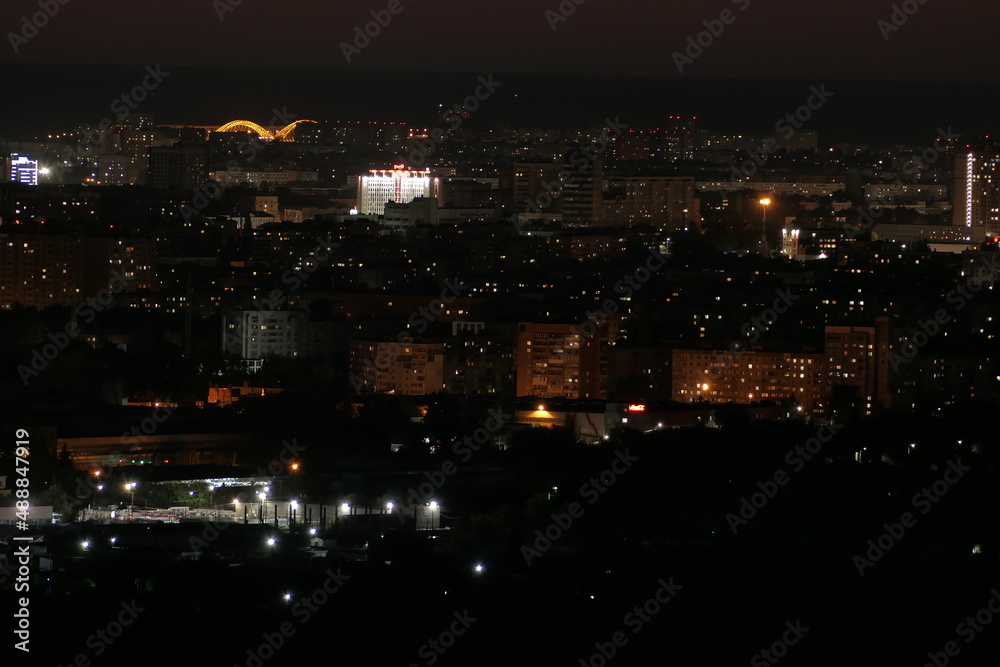 Panorama of the night city. Nizhny Novgorod.