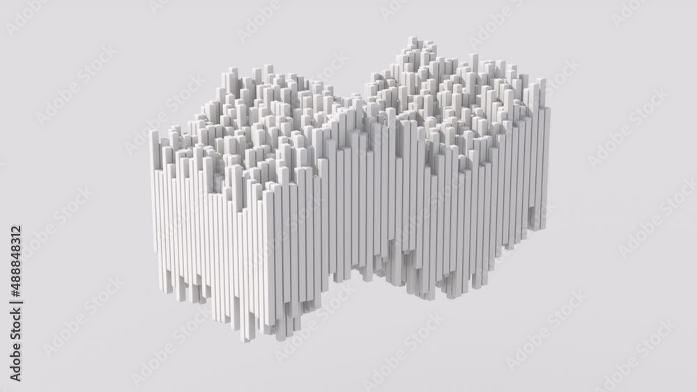 Group of white blocks waving. White background. Abstract monochrome animation, 3d render.	