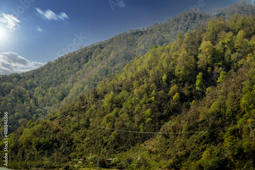 spring mountains overgrown with trees in Georgia