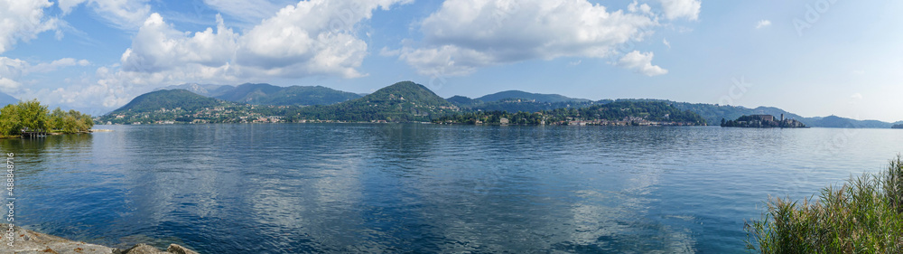 Extra wide view of the Orta Lake with the Island of San Giulio
