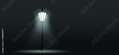Cartoon old and classic street lamp or City street lantern. Gray street light. Evening, dark silhouette lamppost lights