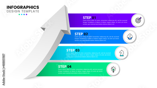 Infographic template with icons and 4 options or steps. Arrow