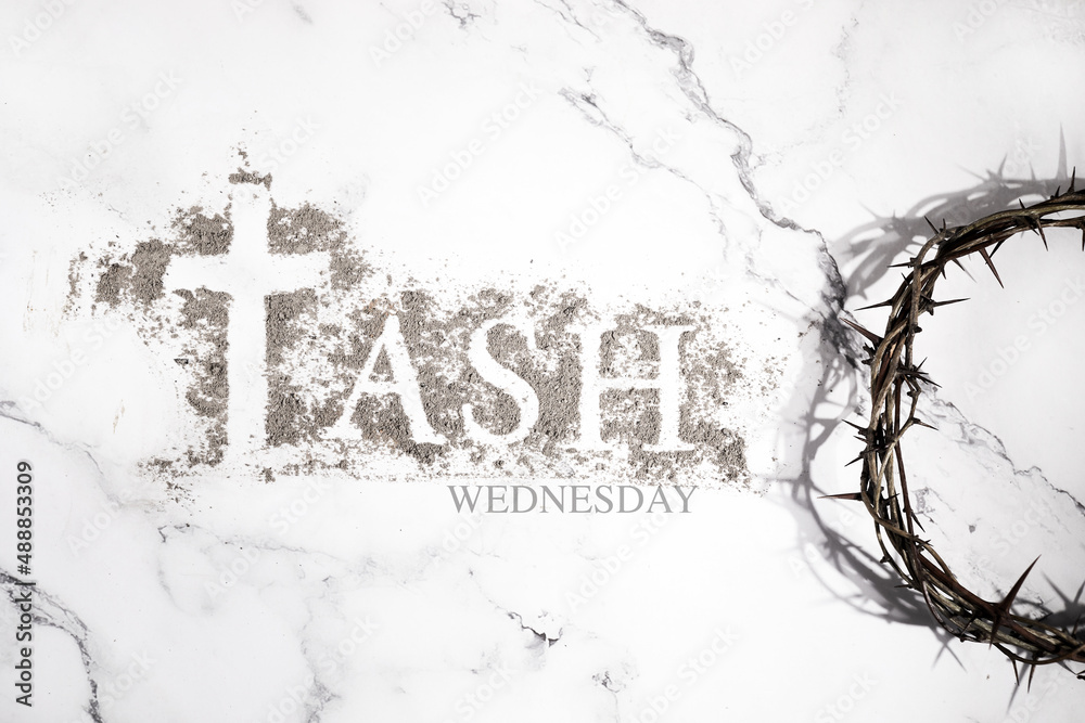 Ash wednesday, crucifix made of ash, dust as christian religion. Lent beginning Ash wednesday, crucifix made of ash, dust as christian religion. Lent beginning