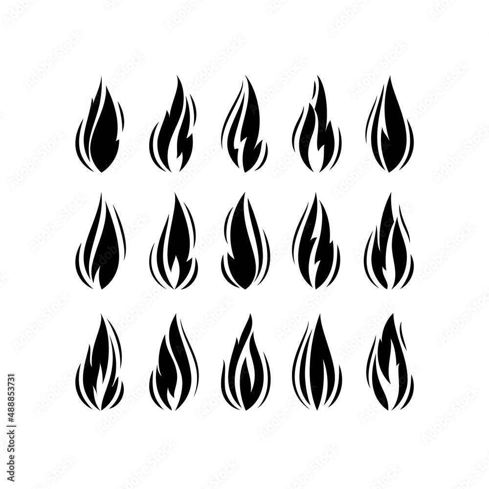 Fire flames, set icons Fire flames, set icons