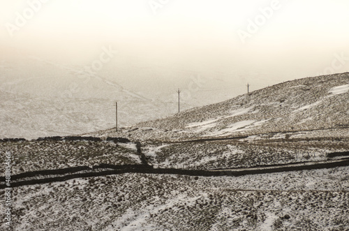 A snowy, remote, mountain landscape in Weardale in the North Pennines AONB (County Durham)