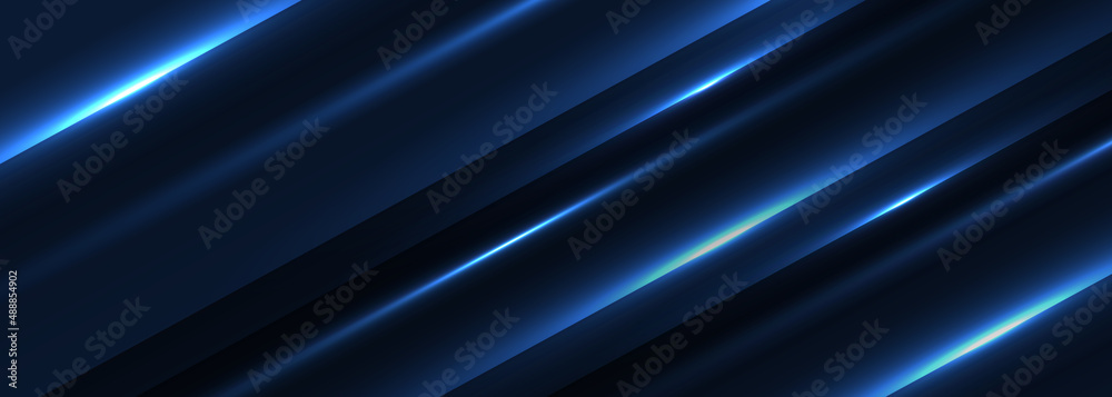 Vector blue modern abstract wide banner with shiny light blue diagonal lines glowing abstract horizontal design background. Vector illustration