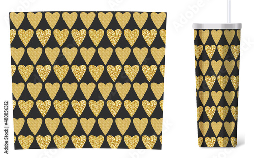 Tumblers wrap design with golden sparcle hearts pattern. 20oz tumblers wrap mug photo