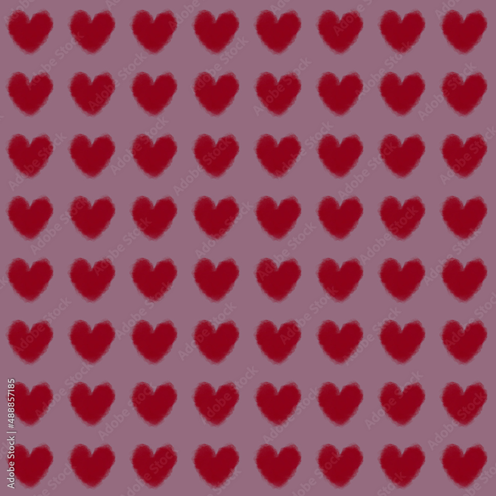Simple hearts seamless pattern. Valentines day background. Flat design endless chaotic texture made of tiny heart silhouettes. Shades of red. Read hearts at black background
