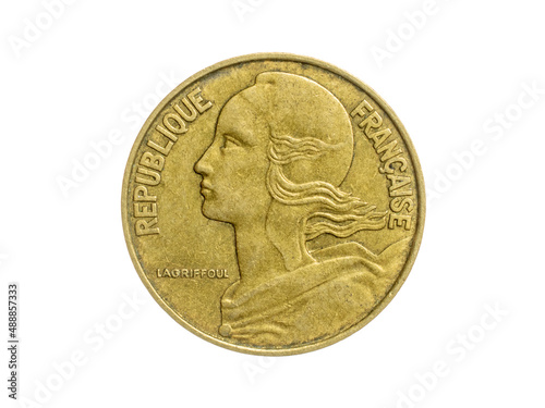 France twenty centimes coin on white isolated background photo