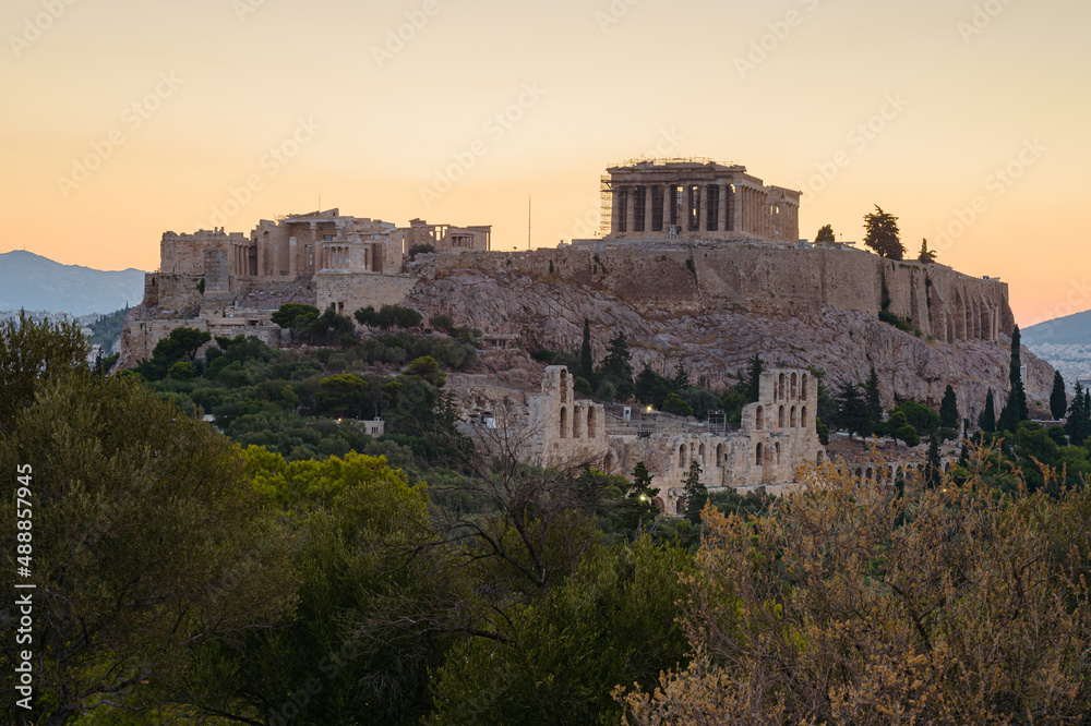 Acropolis, Odeon Amphitheatre, Pantheon at Dawn, Athens, Greece