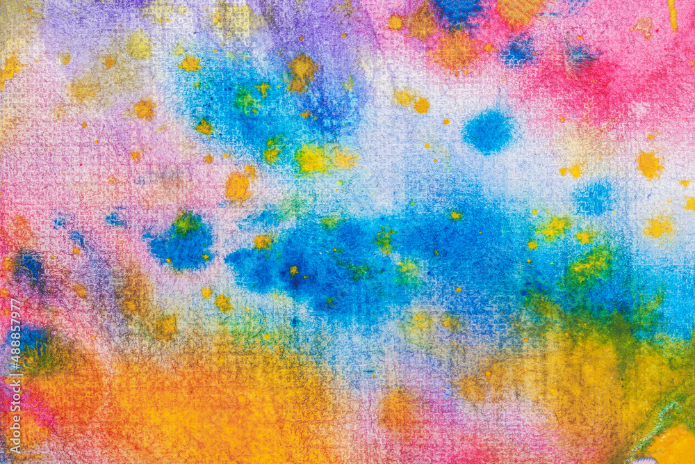 Abstract colorful watercolor background, bright blots, splashes on paper