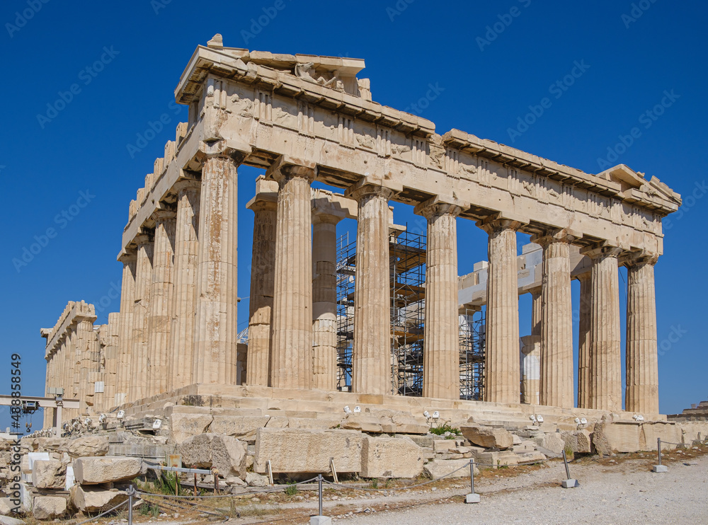 Reconstruction of famous ancient Greek temple of Parthenon in Athens, Greece
