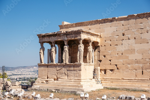 Caryatid Statues of the Erechtheion at the Parthenon on the Acropolis Hill  Athens  Greece