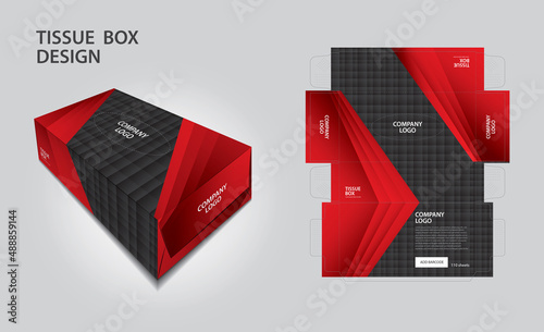 Tissue box Design Red and black polygon concept, Box Mock up, 3d box, Can be use place your text and logos and ready to go for print, Product design, Packaging vector illustration, polygon style