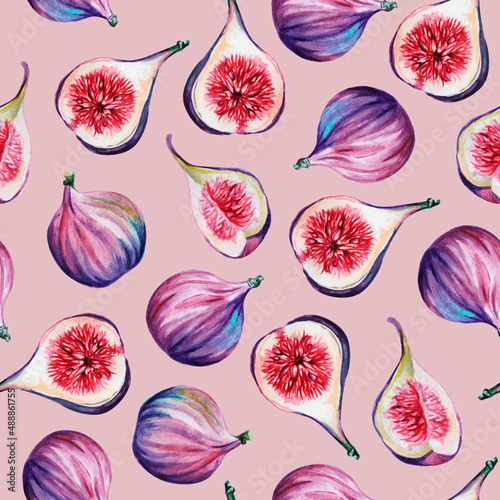 Watercolor seamless pattern. Fruit pattern. Figs seamless pattern. Watercolor pattern for textile. Figs watercolor seamless pattern
