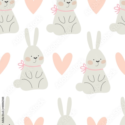 
Seamless pattern with bunny, hearts. Colorful vector flat for kids. hand drawing. baby design for fabric, print, wrapper, textile
