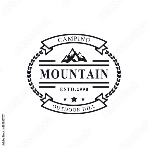 Vintage Retro Badge for Ice Snow Rocky Mountain Symbol. Creek River Mount Peak Hill Nature Logo Emblem