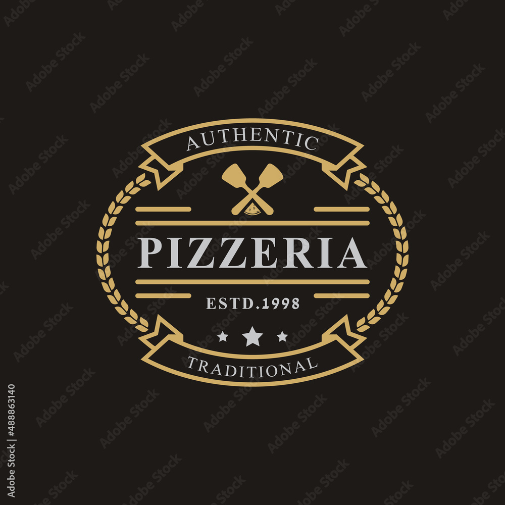 Vintage Retro Badge for Spatula Pizza Pizzeria Logo Emblem Design Symbol