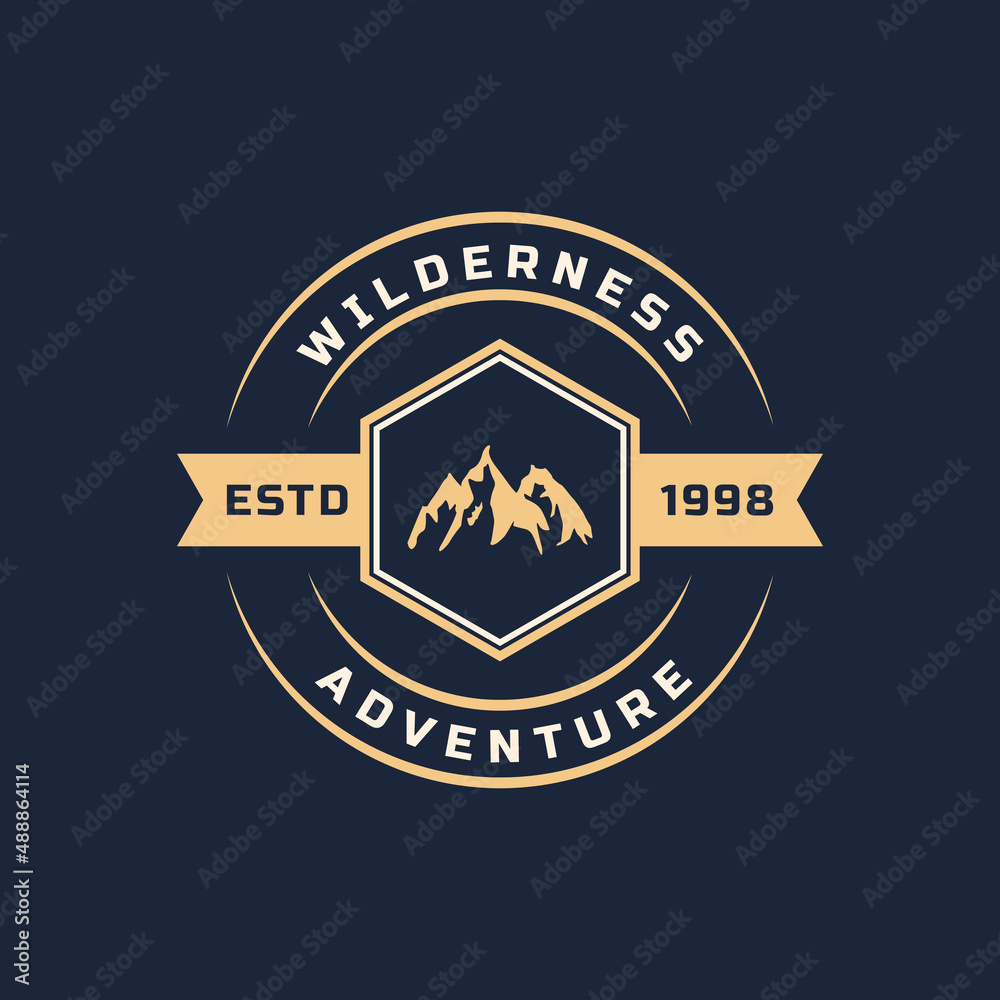 Vintage Retro Badge Wilderness Mountain Adventure Logo for Outdoor Camp Emblem Design Template