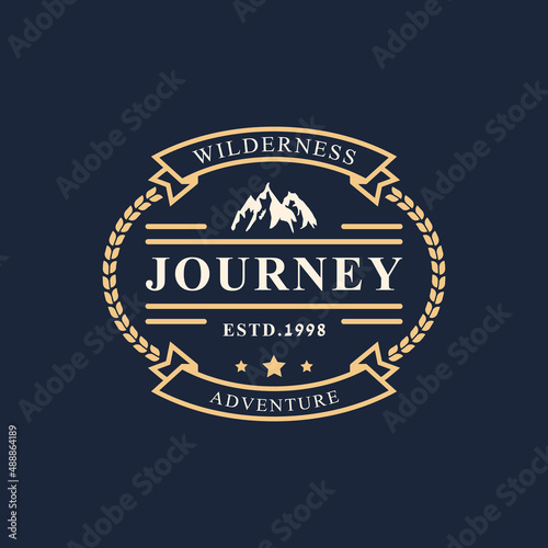 Vintage Retro Badge Wilderness Mountain Adventure Logo for Outdoor Camp Emblem Design Template