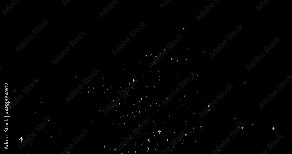 Arrows up as digital uploading concept. Cloud of arrow raise up as particles system. Flow fluid particles