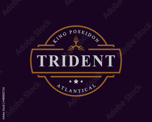 Vintage Retro Badge for Trident Neptune God Poseidon Triton King Spear Logo Emblem Design Symbol