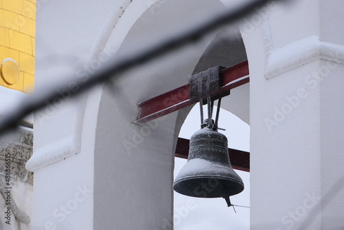 Tablou pe pânză Orthodox church bell tower, church bell tower in winter.