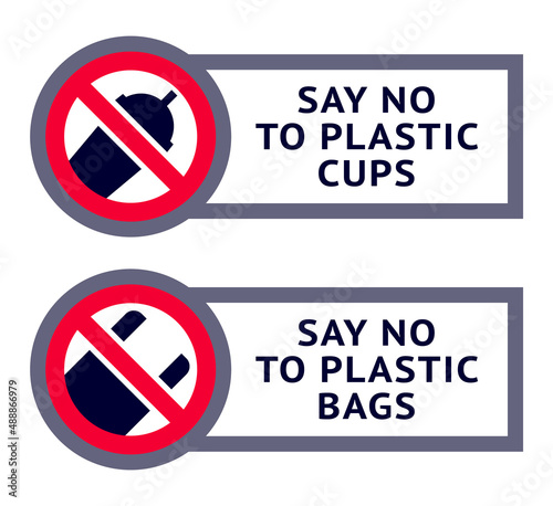 Say no to plastic: bags, cups, label for print