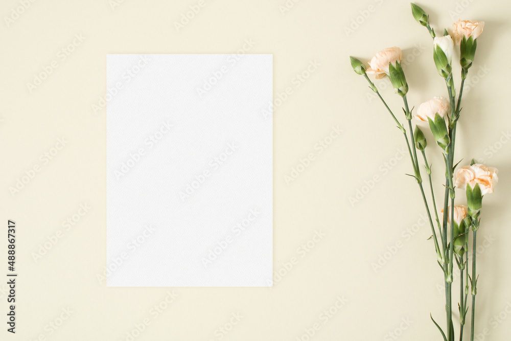 Invitation paper mockup with flowers leaf Invitation paper mockup with flowers leaf