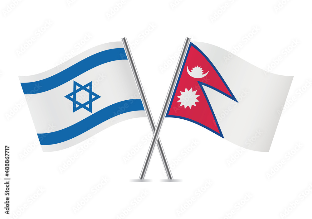 Israel and Nepal crossed flags. Israeli and Nepalese flags, isolated on ...