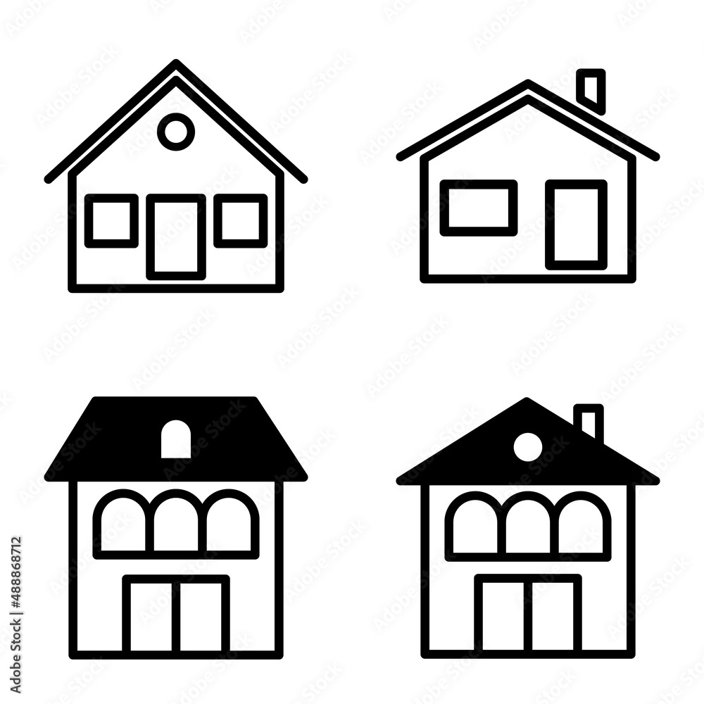 Houses Flat Icon Set Isolated On White Background Houses Flat Icon Set Isolated On White Background
