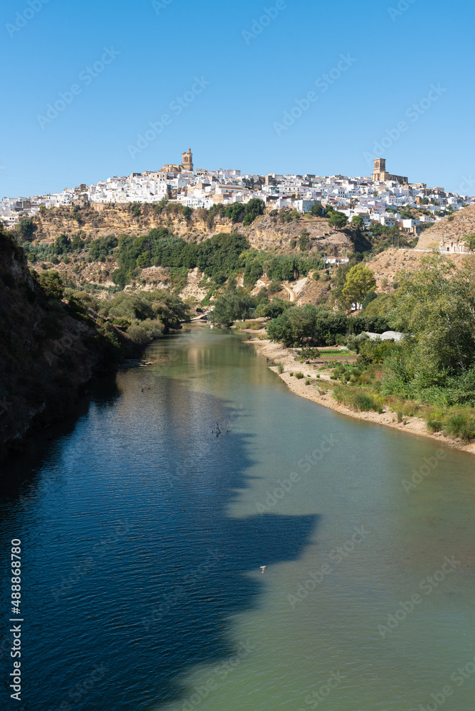 City landscape at daylight of the beautiful andalusian white town of Arcos de la Frontera, Cadiz, Andalusia, Spain