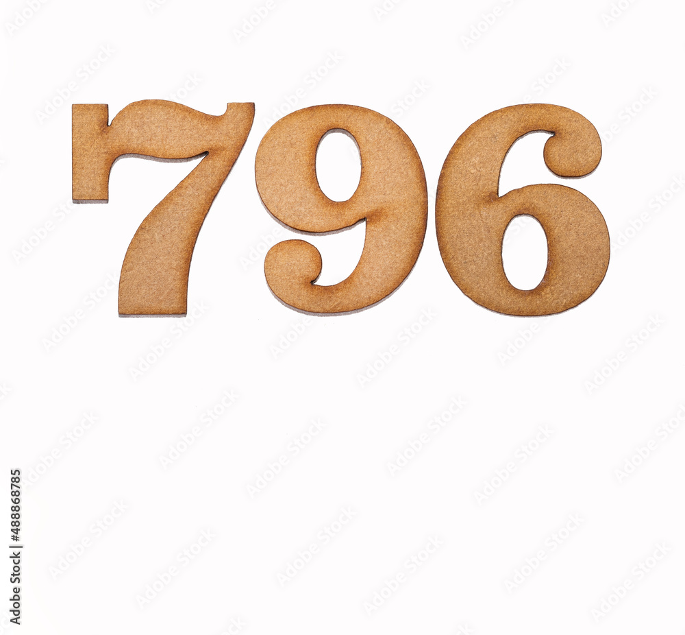 Number 796 in wood, isolated on white background Number 796 in wood, isolated on white background