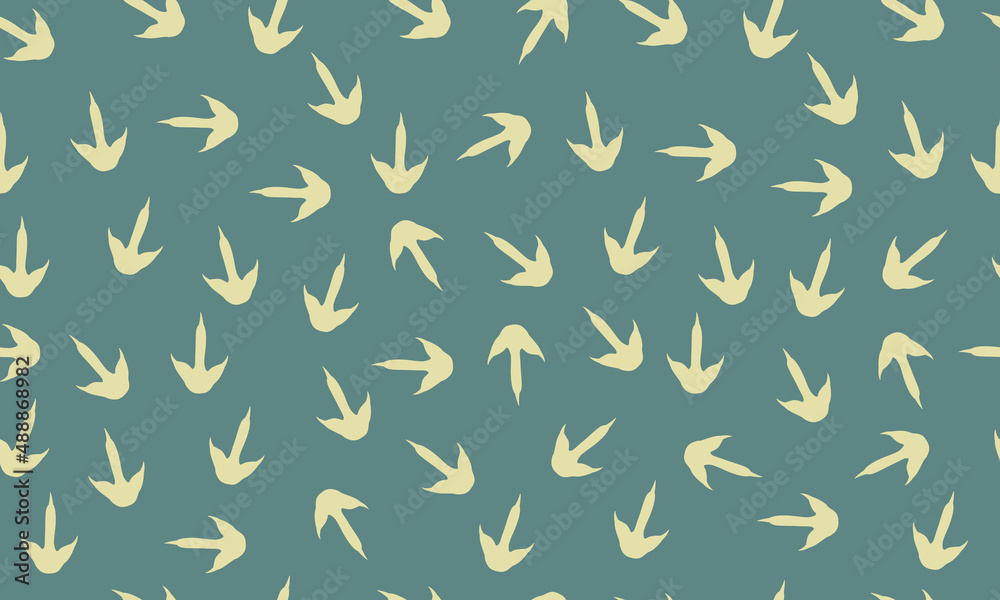 Dinosaur footprints horizontal seamless pattern. Green vector background with dinosaur paw prints. Simple texture of prehistoric dino predator. Design for children's textiles, packaging, fabric Dinosaur footprints horizontal seamless pattern. Green vector background with dinosaur paw prints. Simple texture of prehistoric dino predator. Design for children's textiles, packaging, fabric