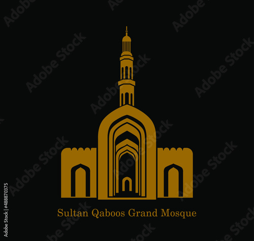 Sultan Qaboos Grand Mosque vector icon. Sultan Qaboos Grand Mosque vector illustration, Sultan Qaboos Grand Mosque front gate in golden color. photo