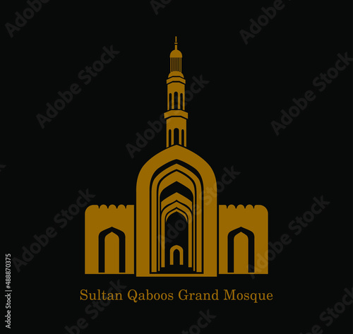 Sultan Qaboos Grand Mosque vector icon. Sultan Qaboos Grand Mosque vector illustration, Sultan Qaboos Grand Mosque front gate in golden color.