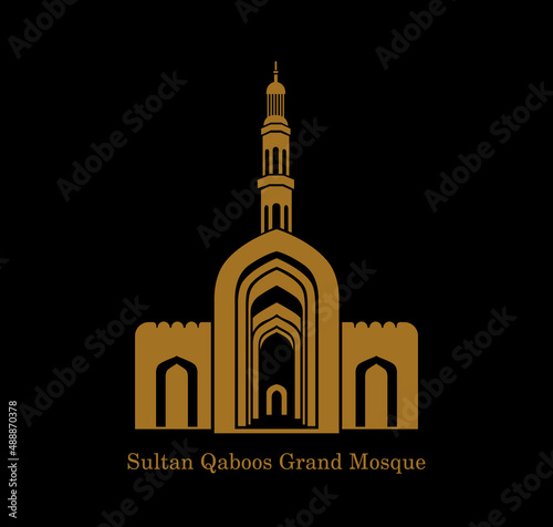 Sultan Qaboos Grand Mosque vector icon. Sultan Qaboos Grand Mosque vector illustration, Sultan Qaboos Grand Mosque front gate in golden color. photo