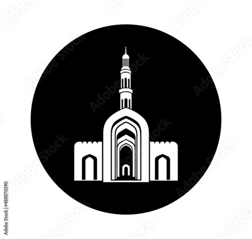 Sultan Qaboos Grand Mosque vector icon. Sultan Qaboos Grand Mosque vector illustration, Sultan Qaboos Grand Mosque front gate in black and white color. photo