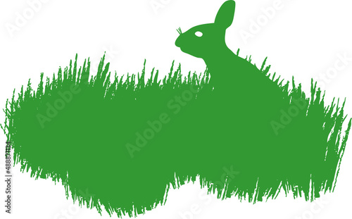 Silhouette lapin et prairie, fond transparent 