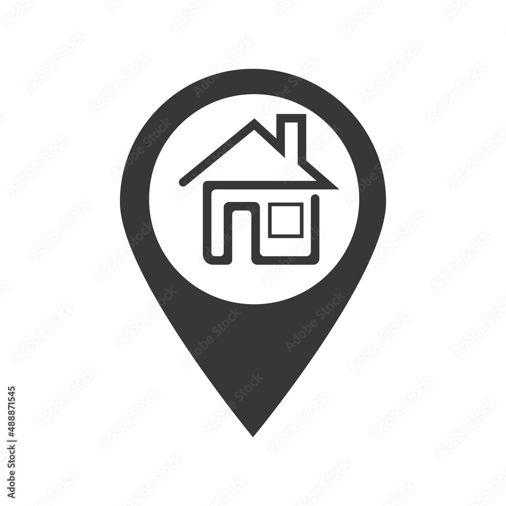 House location icon. Shadow map pointer silhouette symbol. Spot real estate. The house is nearby. Vector isolated illustration House location icon. Shadow map pointer silhouette symbol. Spot real estate. The house is nearby. Vector isolated illustration