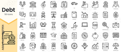 Simple Outline Set of debt icons. Linear style icons pack. Vector illustration photo