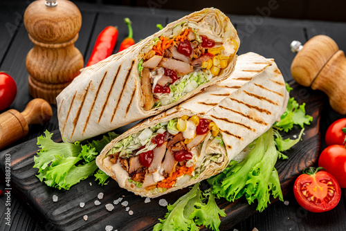 Shawarma with grilled beef and vegetables