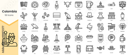 Simple Outline Set of colombia icons. Linear style icons pack. Vector illustration