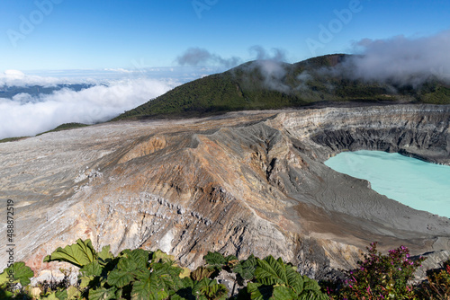 Volcano Poas with Turquoise crater lake in the rainforest of Costa Rica photo